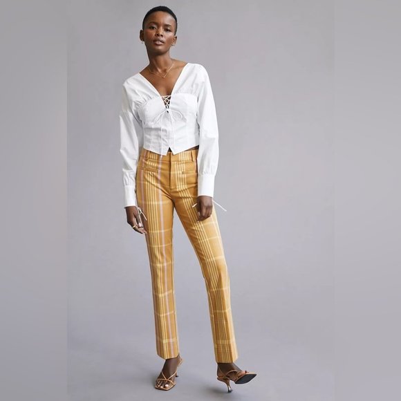 NWT Anthropologie Maeve Slim Kick-Flare plaid Pants - size 2 - Picture 2 of 16